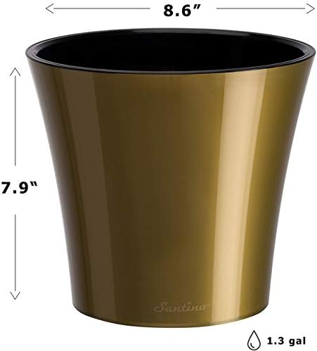 Gardenera 8.6" ARTE Self Watering Planter in GOLD/BLACK - Indoor Flower Pot for All House Plants, Flowers, Herbs, Succulents, Orchideas, Dahlias and African Violets