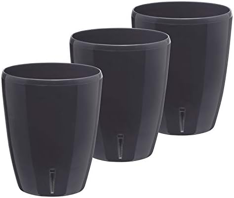 Gardenera 5.9" ORCHIDEA Self Watering Pots for Orchids in ANTHRACITE (SET of 3) - Decorative Wicking Planter with w/Great Aerification, Drainage and Water Level Indicator