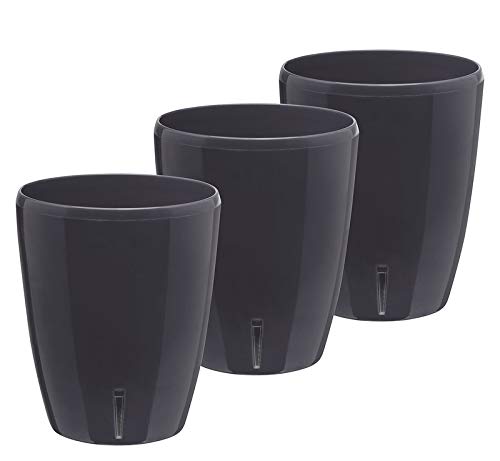 Gardenera 5.9" ORCHIDEA Self Watering Pots for Orchids in ANTHRACITE (SET of 3) - Decorative Wicking Planter with w/Great Aerification, Drainage and Water Level Indicator