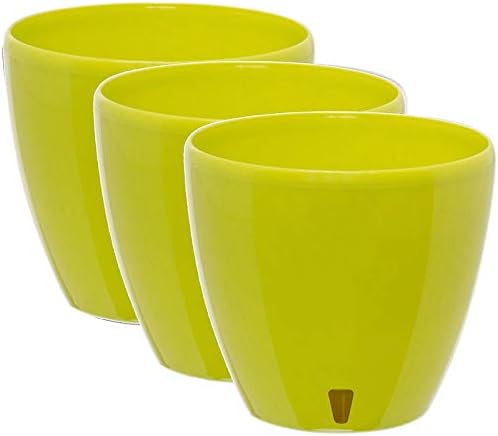 Gardenera 5.5" DECO Self Watering Pots for Indoor Plants in LIME (SET of 3) - Decorative Flower Pot with Water Level Indicator and Drainage Cartridge for All House Plants, Flowers and Herbs