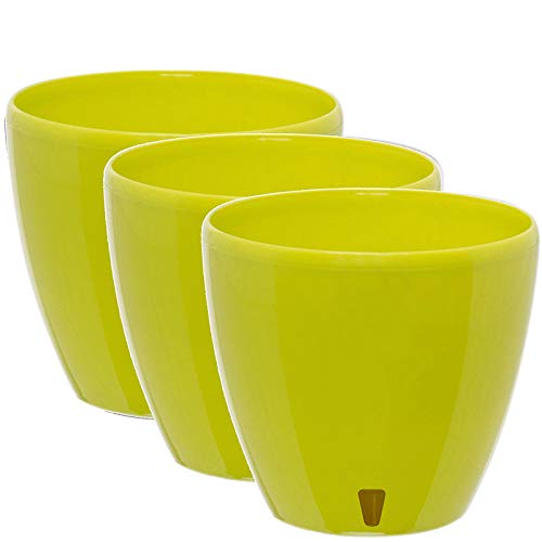 Gardenera 6.7" DECO Self Watering Pots for Indoor Plants in LIME (SET of 3) - Decorative Flower Pot with Water Level Indicator and Drainage Cartridge for All House Plants, Flowers and Herbs