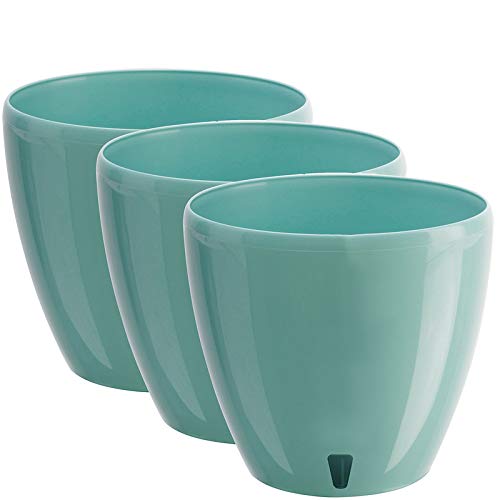 Gardenera 8.8" DECO Self Watering Pots for Indoor Plants in JADE - Decorative Flower Pot with Water Level Indicator and Drainage Cartridge for All House Plants, Flowers, Herbs and Succulents