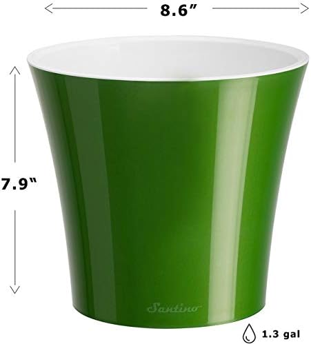 Santino Self Watering Planter Arte 8.6 Inch Green-Gold/White Indoor Flower Pot for All House Plants, Flowers, Herbs, Succulents