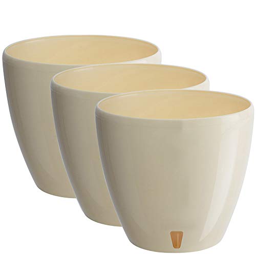 Santino 6.7 Inch Deco Self Watering Pots for Indoor Plants in Cream (Set of 3) - Decorative Flower Pot with Water Level Indicator and Drainage Cartridge for All House Plants, Flowers and Herbs