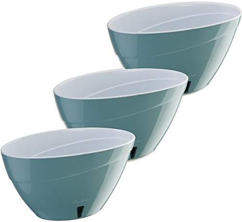 Santino 9.4 Inch CALIPSO Self Watering Planters (Set of 3) in Jade/White Indoor Flower Pot for All House Plants, Flowers and Orchids