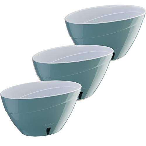 Santino 9.4 Inch CALIPSO Self Watering Planters (Set of 3) in Jade/White Indoor Flower Pot for All House Plants, Flowers and Orchids