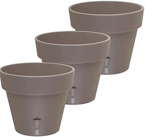 Santino 9.2 Inch Latina Self Watering Planters (Set of 3) in Shade - Flower Pot with Bottom Watering and Water Level Indicator for Indoor/Outdoor use for All Plants, Flowers, Herbs