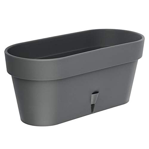 self watering plastic window box planter Santino Self Watering Window Box Planter Latina 15.6 Inch, Graphite, I – Gardenera.com