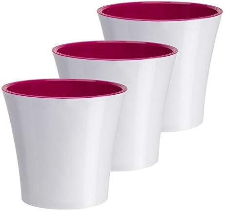 Gardenera 5.3" ARTE Self Watering Planter (Set of 3) in WHITE/PURPLE - Indoor Flower Pot for All House Plants, Flowers, Herbs, Succulents, Orchideas, Dahlias and African Violets