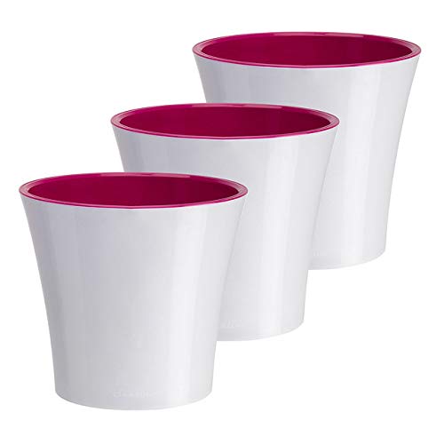 Gardenera 5.3" ARTE Self Watering Planter (Set of 3) in WHITE/PURPLE - Indoor Flower Pot for All House Plants, Flowers, Herbs, Succulents, Orchideas, Dahlias and African Violets