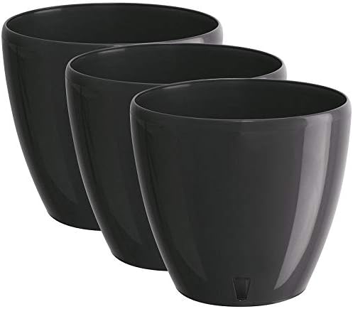 Gardenera 7.9" DECO Self Watering Pots for Indoor Plants in ANTHRACITE (SET of 3) - Decorative Flower Pot with Water Level Indicator and Drainage Cartridge for All House Plants, Flowers and Herbs