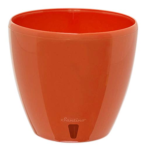 Santino Self Watering Planter Deco 6.7 Inch in Poppy-RED - Indoor Decorative Flower Pot with Water Level Indicator and Drainage Cartridge for All House Plants, Flowers, Herbs and Succulents