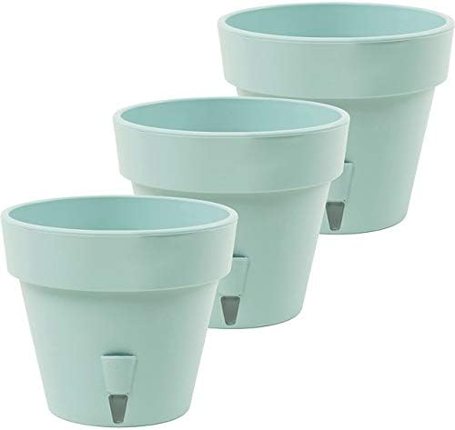 Santino 6.9 Inch Latina Self Watering Planters (Set of 3) in Jade - Indoor/Outdoor Flower Pot with Bottom Watering and Water Level Indicator for All Plants, Flowers, Herbs