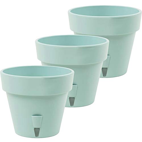 Santino 6.9 Inch Latina Self Watering Planters (Set of 3) in Jade - Indoor/Outdoor Flower Pot with Bottom Watering and Water Level Indicator for All Plants, Flowers, Herbs