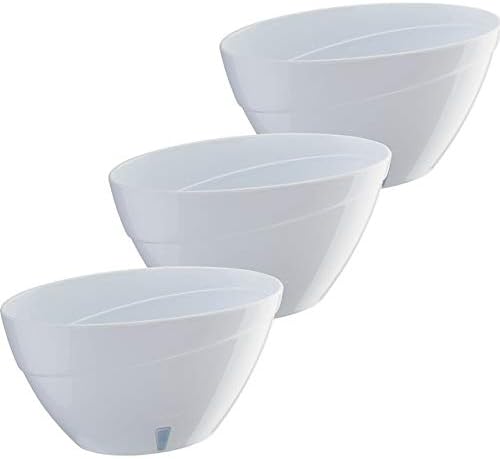 Gardenera 9.4" CALIPSO Oval Shape Self Watering Planters (SET of 3) in WHITE/WHITE Indoor Flower Pot for All House Plants, Flowers and Orchids