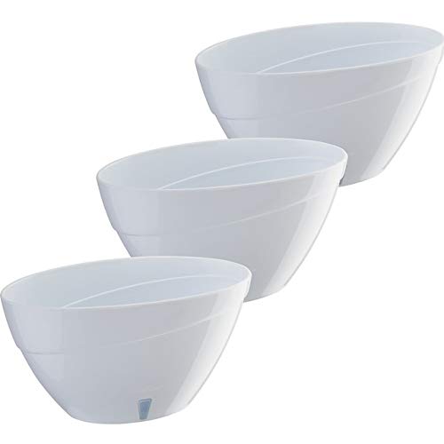 Gardenera 9.4" CALIPSO Oval Shape Self Watering Planters (SET of 3) in WHITE/WHITE Indoor Flower Pot for All House Plants, Flowers and Orchids