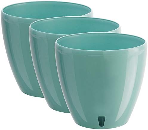 Santino 7.9 Inch Deco Self Watering Pots for Indoor Plants in Jade (Set of 3) - Decorative Flower Pot with Water Level Indicator and Drainage Cartridge for All House Plants, Flowers and Herbs