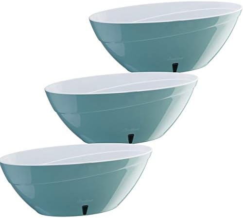 Santino 13.5 Inch CALIPSO Self Watering Planters (Set of 3) in Jade/White, Indoor Flower Pot for All House Plants, Flowers and Orchids