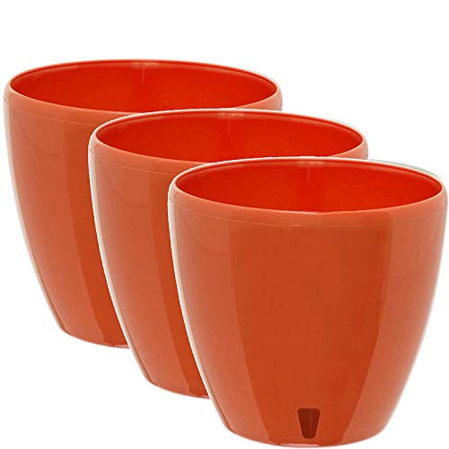 Santino Self Watering Planter Deco 7.9 Inch in Poppy-RED - Indoor Decorative Flower Pot with Water Level Indicator and Drainage Cartridge for All House Plants, Flowers, Herbs and Succulents