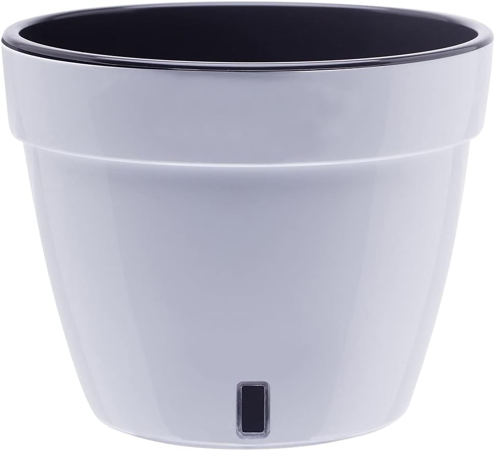 Gardenera 11.8" ASTI Self Watering Planter in WHITE/BLACK - Modern Flower Pot with Water Level Indicator for All House Plants, Flowers, Herbs, Succulents and Hanging Plants