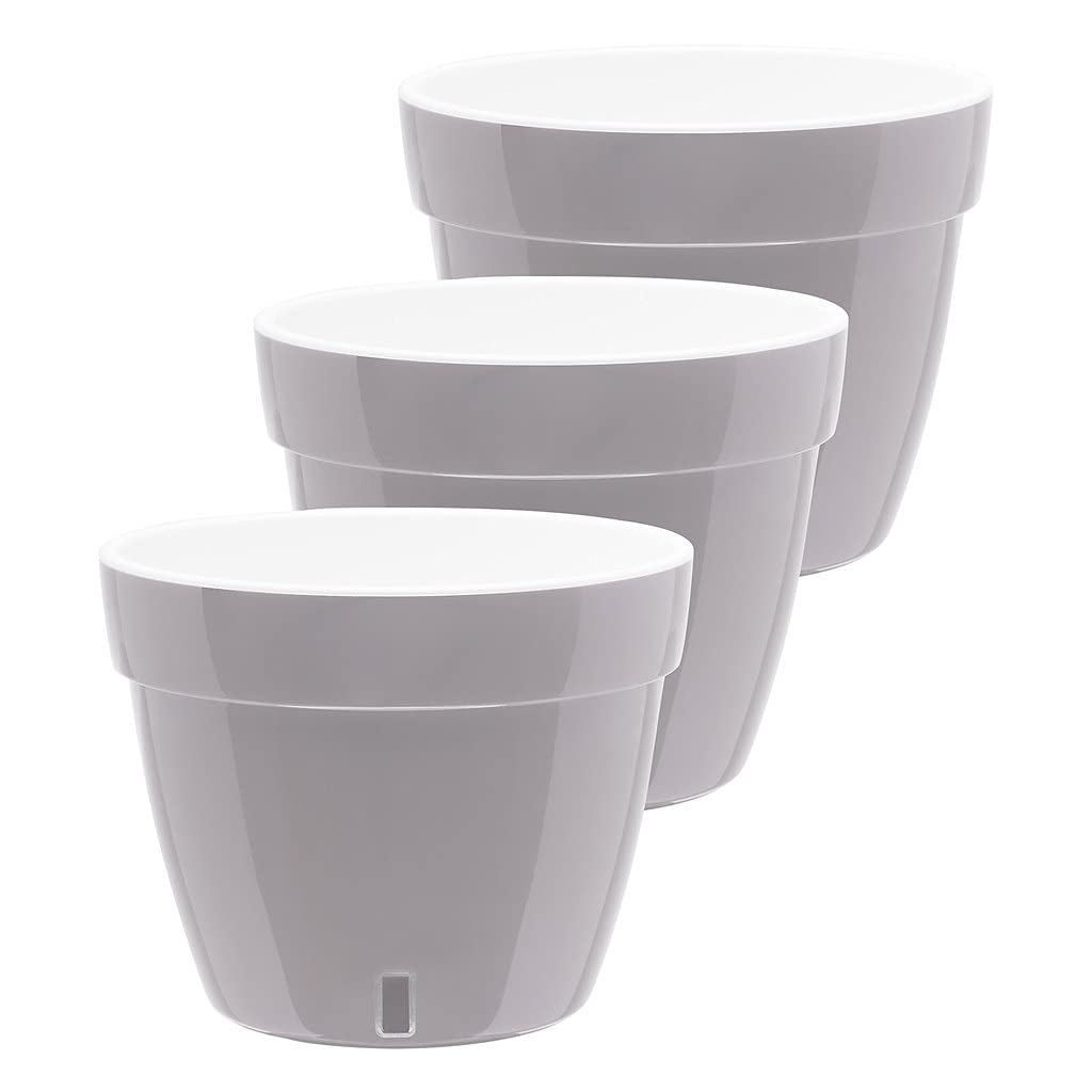 Gardenera 7.1" ASTI Self Watering Planter (Set of 3) in Grey/White - Modern Flower Pot with Water Level Indicator for All House Plants, Flowers, Herbs, Succulents and Hanging Plants