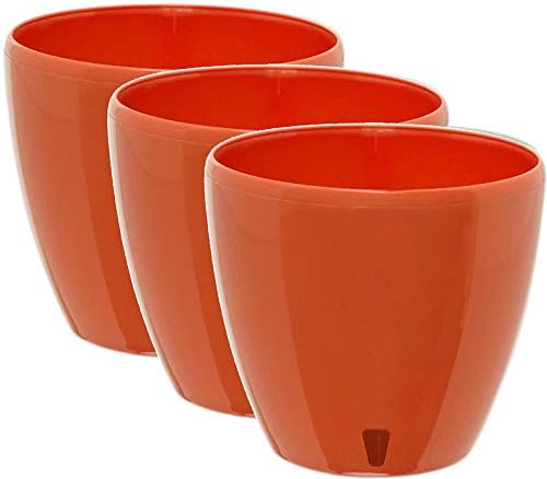 Gardenera 5.5" DECO Self Watering Pots for Indoor Plants in POPPY-RED (SET of 3) - Decorative Flower Pot with Water Level Indicator and Drainage Cartridge for All House Plants, Flowers and Herbs