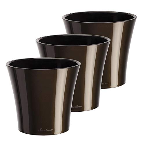 Santino 8.6" ARTE Self Watering Planter (Set of 3) in Black-Gold/Black - Indoor Flower Pot for All House Plants, Flowers, Herbs, Succulents, Orchideas, Dahlias and African Violets