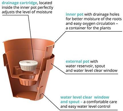 Gardenera 7.9" LATINA Self Watering Planter in TERRACOTTA - Flower Pot with Bottom Watering and Water Level Indicator for Indoor/Outdoor use for All Plants, Flowers, Herbs