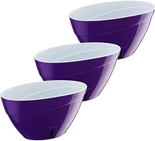 Santino 9.4 Inch CALIPSO Self Watering Planters (Set of 3) in Purple/White Indoor Flower Pot for All House Plants, Flowers and Orchids