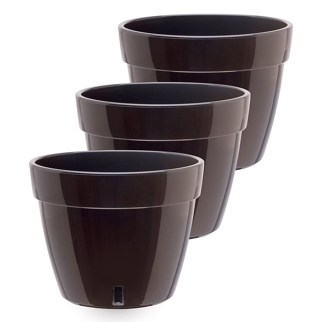 Gardenera 7.1" ASTI Self Watering Planter (Set of 3) in BLACK-GOLD/BLACK - Modern Flower Pot with Water Level Indicator for All House Plants, Flowers, Herbs, Succulents and Hanging Plants