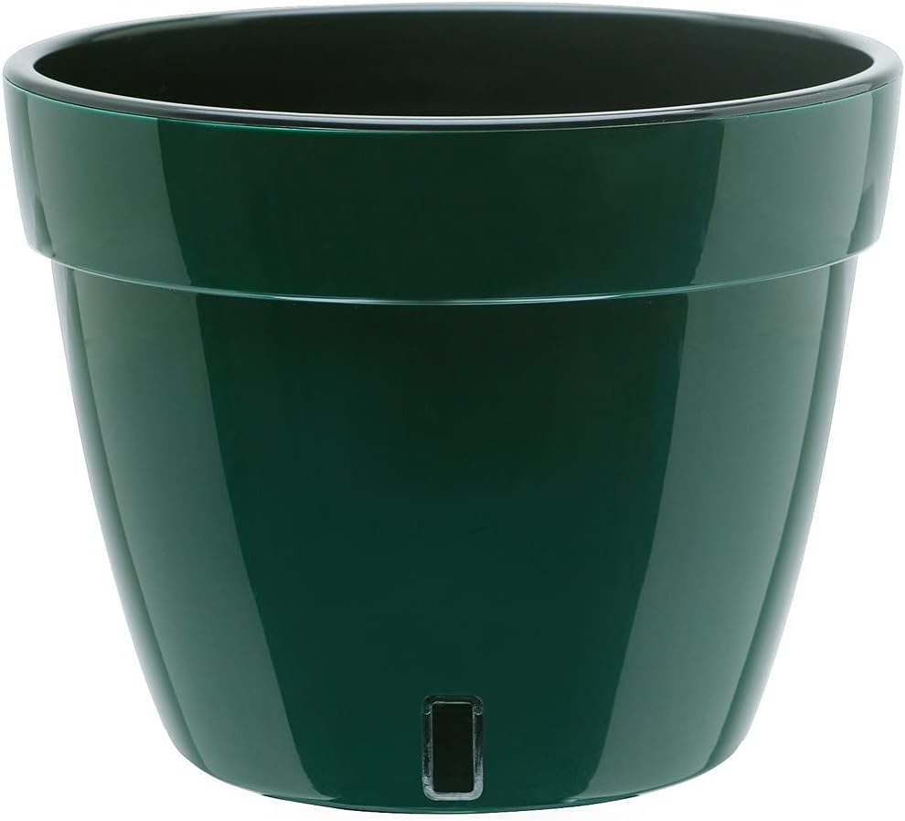 Gardenera 7.1" ASTI Self Watering Planter in Green/Black - Modern Flower Pot with Water Level Indicator for All House Plants, Flowers, Herbs, Succulents and Hanging Plants