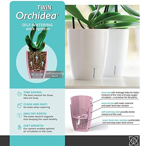 Gardenera 4.9" ORCHIDEA Self Watering Pots for Orchids in Anthracite - Decorative Wicking Planter with w/Great Aerification, Drainage and Water Level Indicator