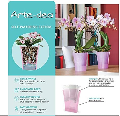 Gardenera 5.8" ARTE-DEA Self Watering Planters (SET of 3) in LIGHT GREEN - Indoor Flower Pot for All House Plants, Flowers and Orchids