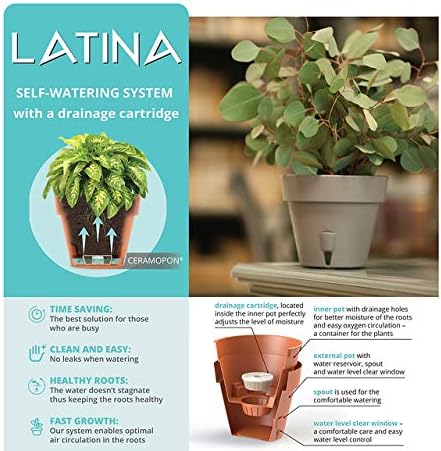 Santino 9.2 Inch Latina Self Watering Planters (Set of 3) in Shade - Flower Pot with Bottom Watering and Water Level Indicator for Indoor/Outdoor use for All Plants, Flowers, Herbs