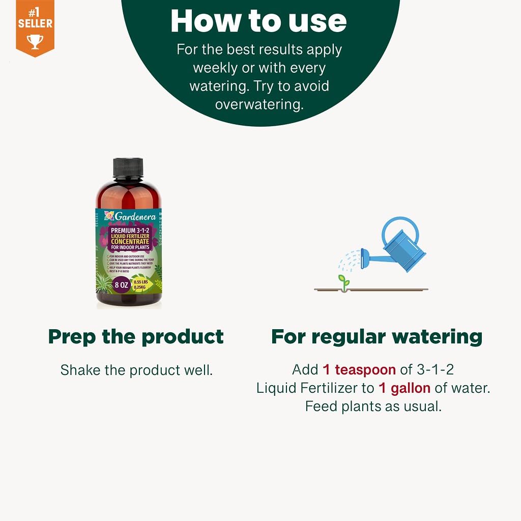 GARDENERA Premium 3-1-2 All Purpose Liquid Fertilizer Consentrate for All Indoor Plants & Flowers - Promotes Biomass Growth and Vibrant Leaf Color - 32oz Bottle