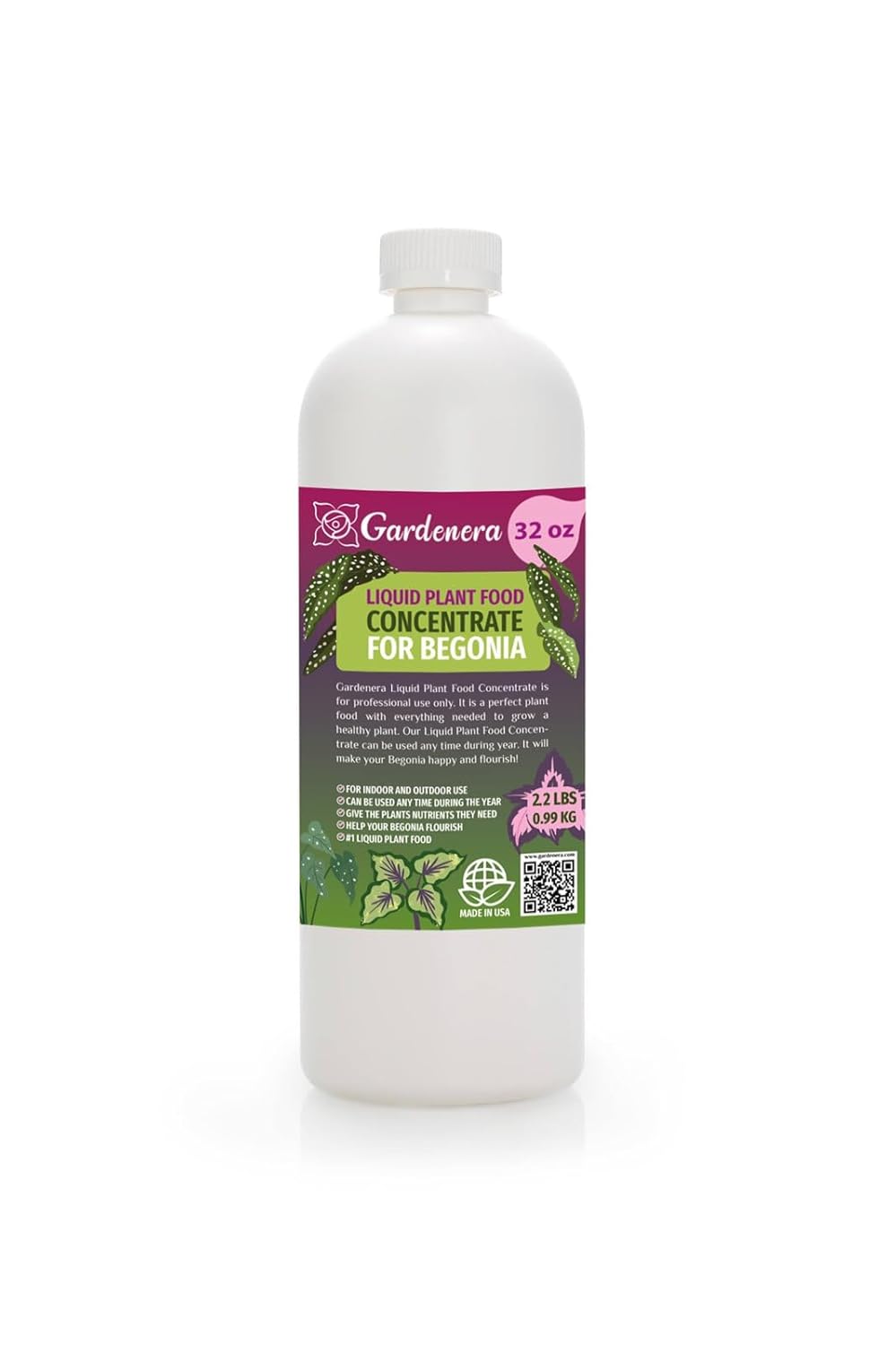 Gardenera Plant Growth Superfood for Begonia with 18 Essential Vitamins & Minerals - Organic Plant Food Fertilizer - Micro-Fungi and Bio-Organisms for Begonia Plant Care & Growth Enhancement - 32oz