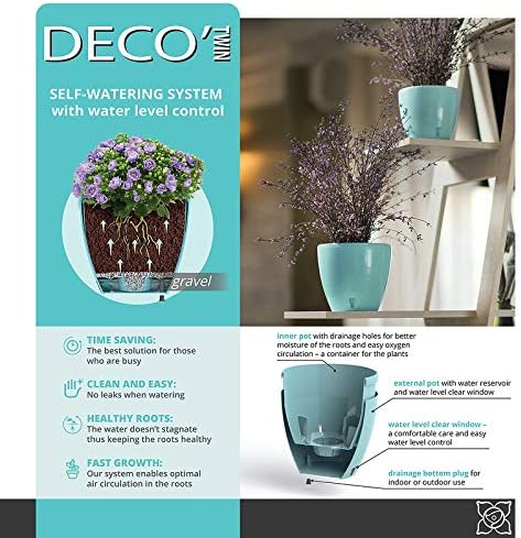 Santino, Self Watering Planter Deco 7.9 Inch, Transparent, Indoor Decorative Flower Pot with Drainage Cartridge and Water Level Indicator