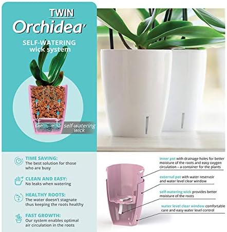 Santino 4.9 Inch ORCHIDEA Self Watering Pots for Orchids in Violet - Decorative Wicking Planter with w/Great Aerification, Drainage and Water Level Indicator