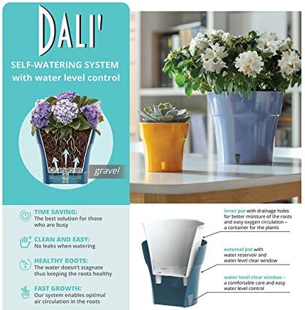 Gardenera 6.5" DALI Self Watering Planter in SMOKY GRAY-GRAY - Modern Flower Pot with Water Level Indicator for All House Plants, Flowers, Herbs, Succulents and Orchids