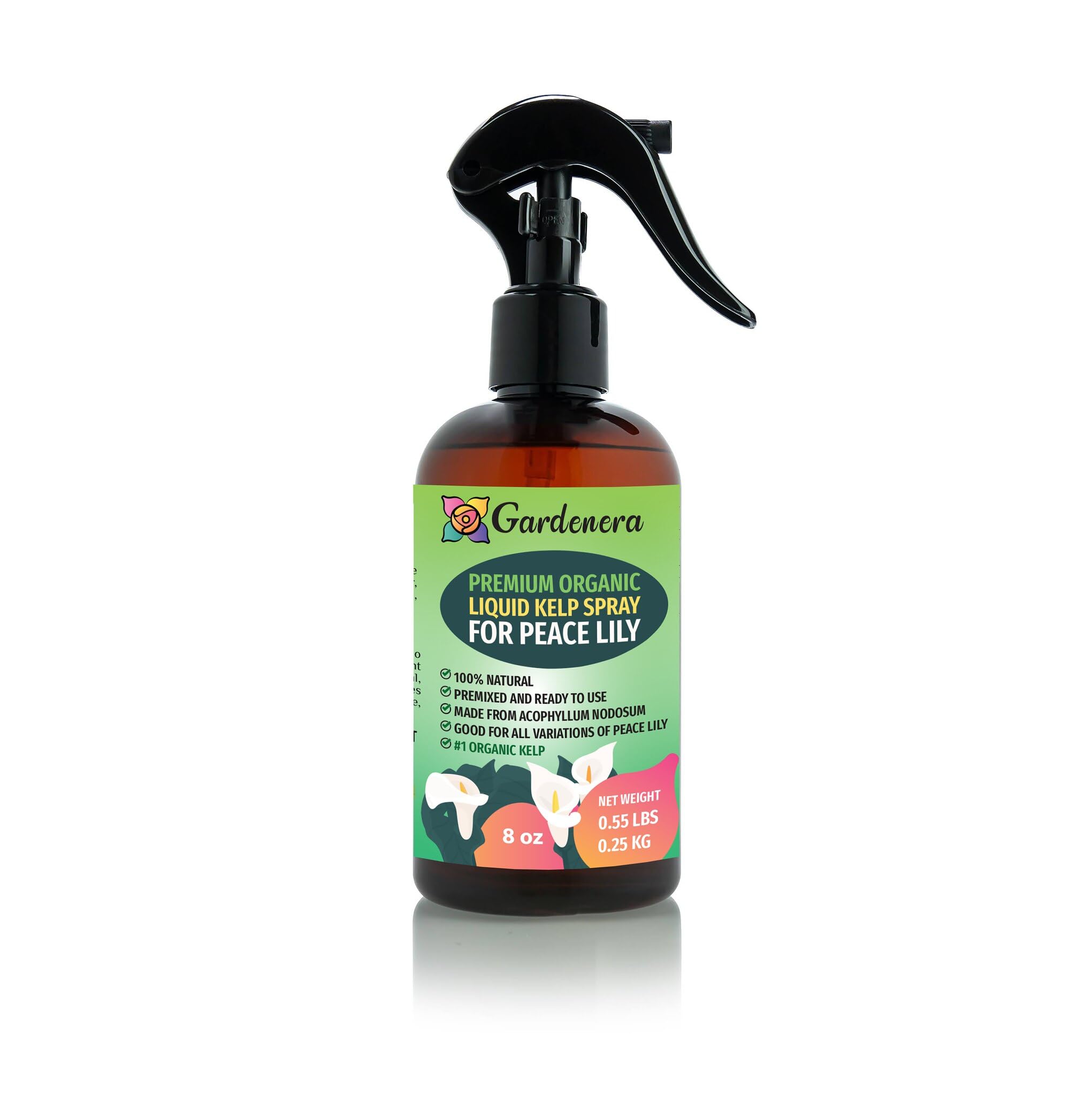 Gardenera Premium Organic Liquid Kelp Spray for PIECE LILY - 8 oz - Organic Superfood Spray to Boost Your Plant Growth and Leaf Development Naturally