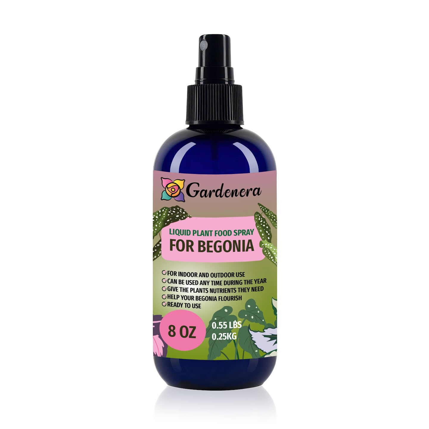 Gardenera Professional BEGONIA Superfood Spray Mist for Home Gardening | Micro-Fungi Enriched Fertilizer Mist for Healthy Leaves & Growth | 18 Essential Vitamins & Minerals for BEGONIA - 8oz