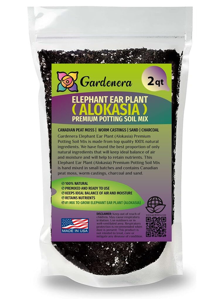 Gardenera Premium Elephant Ear Plant Potting Mix - Expertly Crafted Blend for Optimal Alokasia Growth and Striking Foliage - 1 QUART