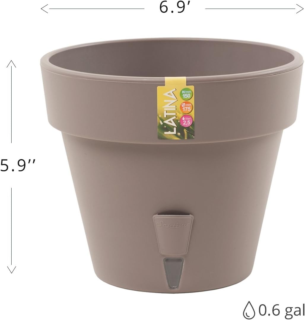 Santino Self Watering Planter Latina 6.9 Inch Shade Flower Pot with Bottom Watering and Water Level Indicator for Indoor/Outdoor use for All Plants, Flowers, Herbs