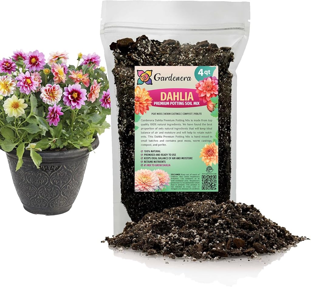 Gardenera Premium Dahlia Potting Soil Mix - Ideal for Growing Vibrant and Healthy Dahlias - 10 Quart