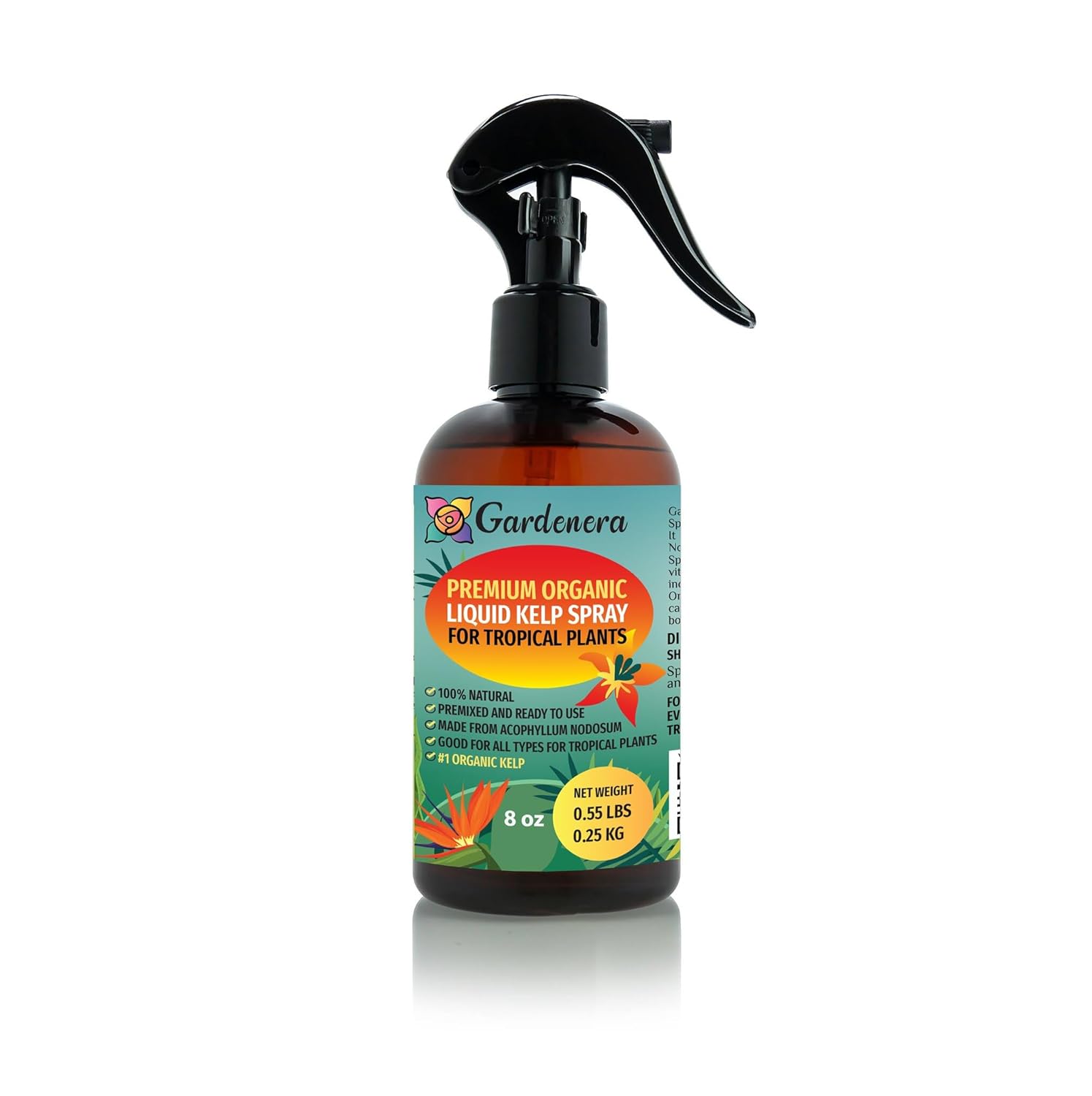 Gardenera Premium Organic Liquid Kelp Spray for TROPICAL PLANTS - 8 oz - Natural Superfood Spray to Maximize Leaf Size and Health