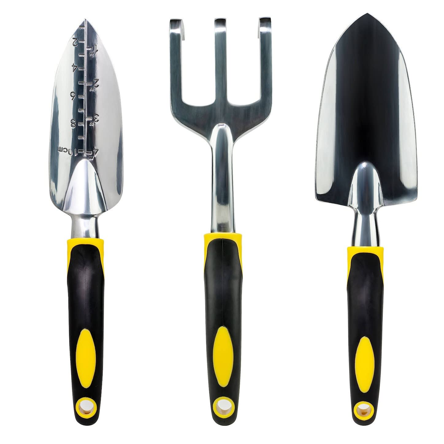 ⭐️ Gardenera 3PC Garden Tool Set with Soft Rubberized Non-Slip Handles - Hand Trowel, Transplant Trowel, Hand Rake in Polished Aluminum - Ideal for All Gardening Needs and The for Gardeners ?