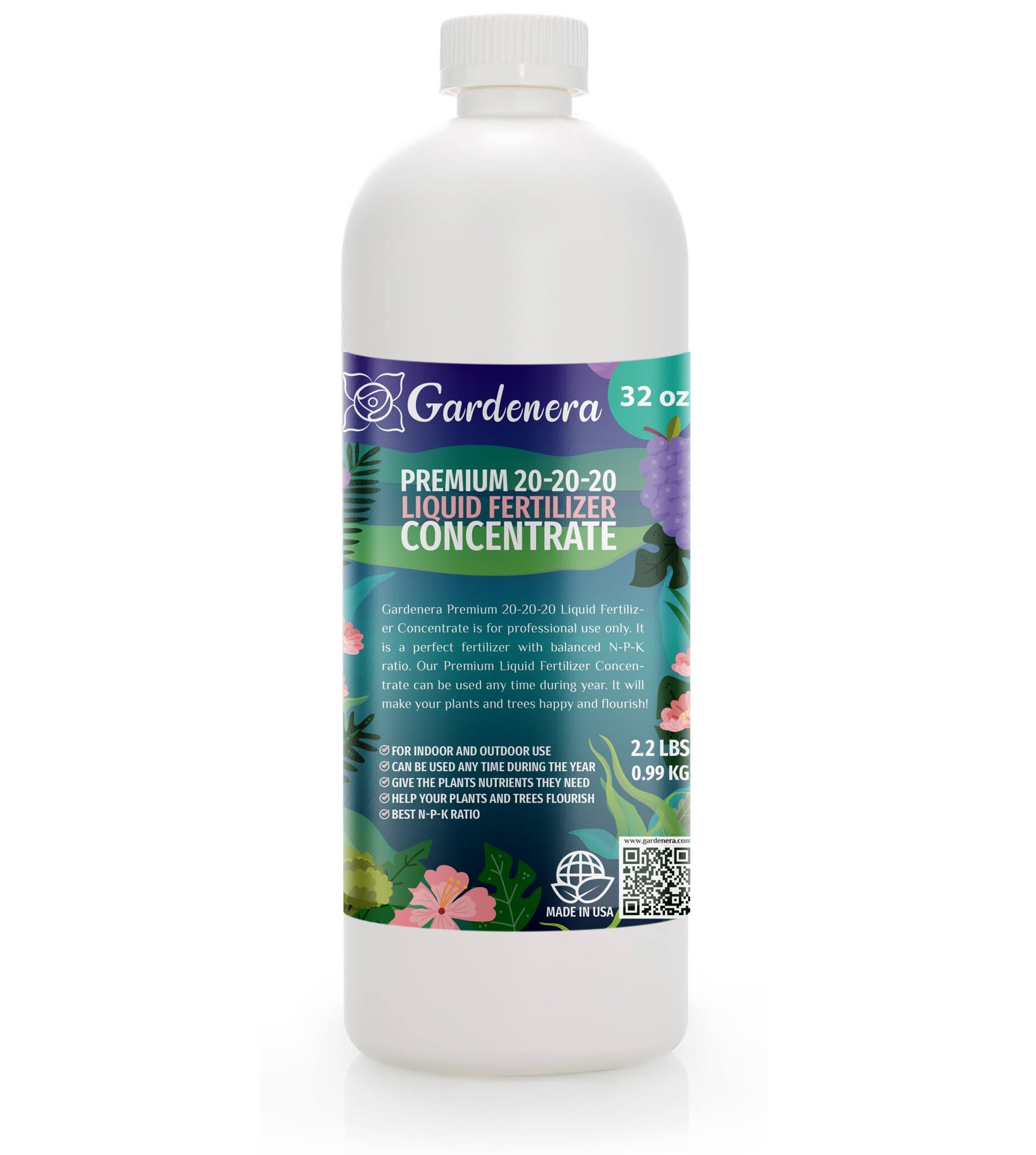 Gardenera Premium All-Purpose 20-20-20 Liquid Fertlizer - ??????????? - Increases Flowering and Yield on All Varieties of Fruits, Vegetables and Flowers| Liquid Plant Superfood (32 OZ)