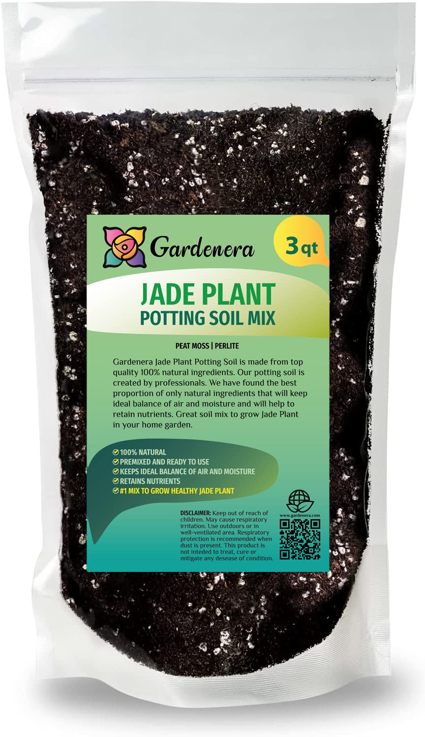 GARDENERA Premium Potting Soil Mix for Jade Plants - 4 QUART - A Perfect Combination of Organic Ingredients for Strong and Healthy Growth