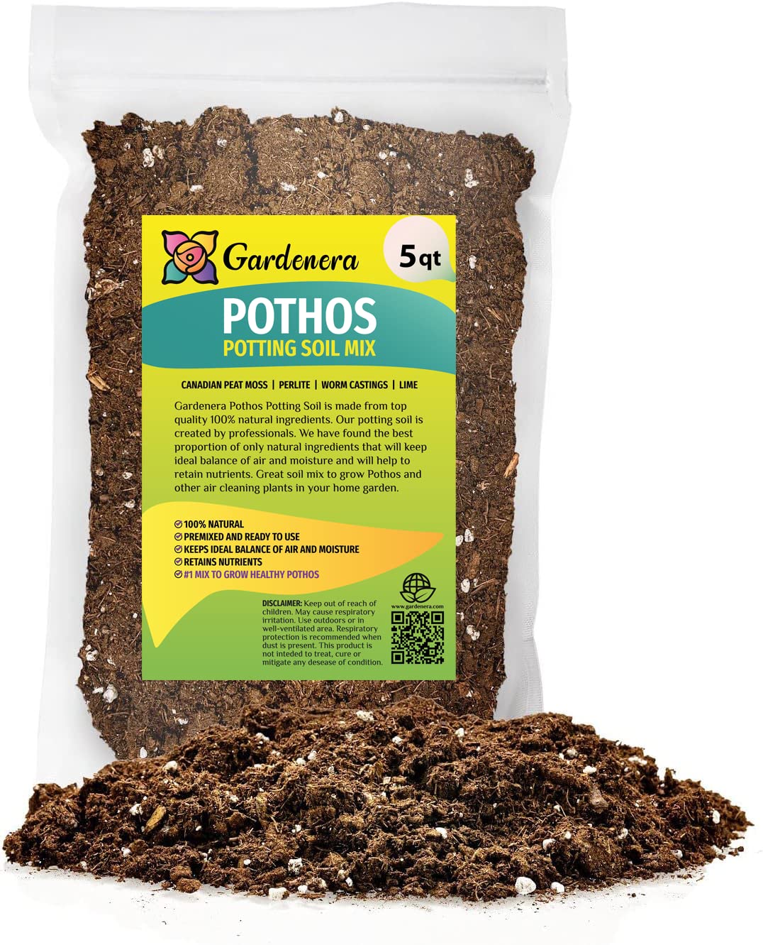 soil mix for pothos GARDENERA Air-Purifying Plant Potting Mix - 2 QUART - Potting Soil for Pothos, Parlor Palm, and Peace Lily
