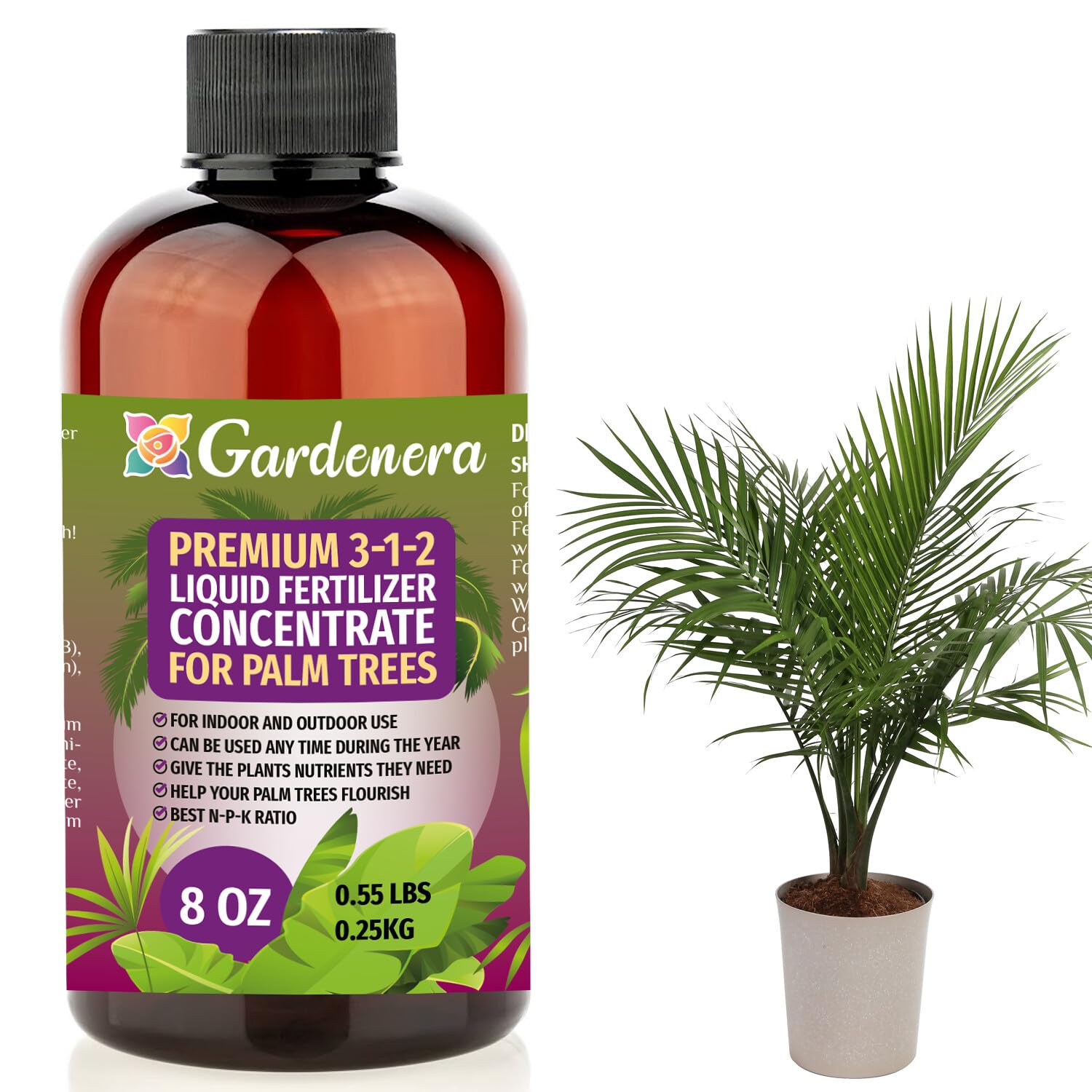 best organic liquid fertilizer for indoor plants Premium Liquid Palm Tree Plant Fertilizer - 3-1-2 Concentrate for Indoor Plants and Flowers by Gardenera | Organic Plant Food for Palm Trees